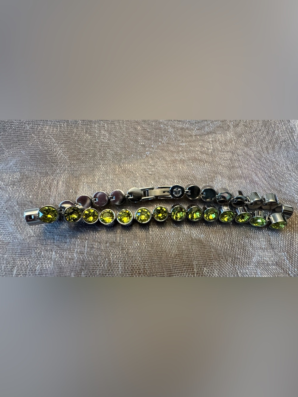 Touchstone Crystal Lime Green Crystal Tennis Bracelet - Sparkling Gems 💚💛🩶 - Picture 4 of 7